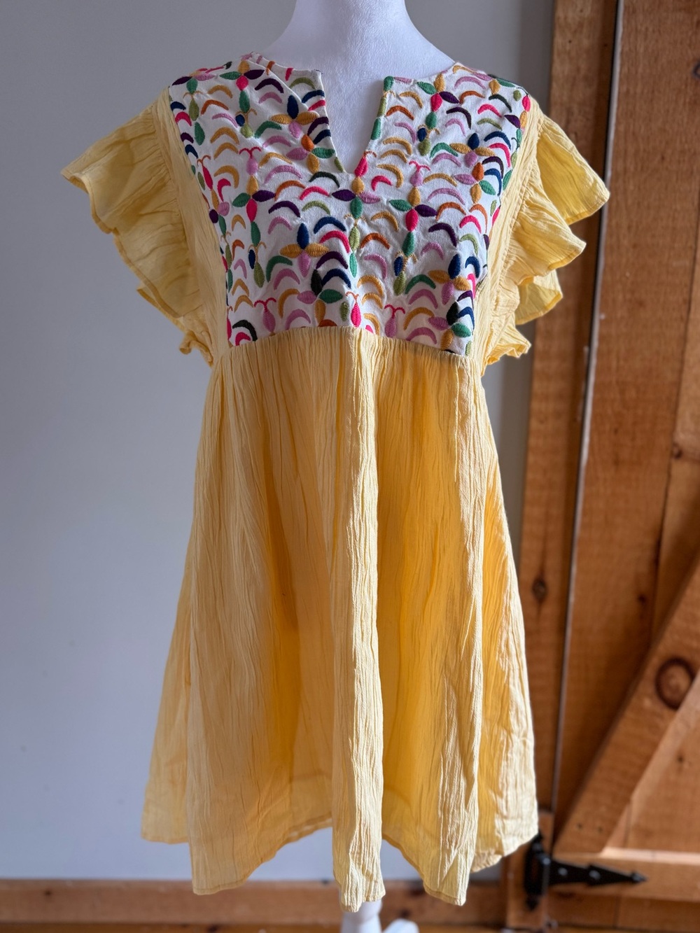 Women’s Mer St. Barth Yellow Flutter Sleeve Yellow Vintage Panel Dress, M